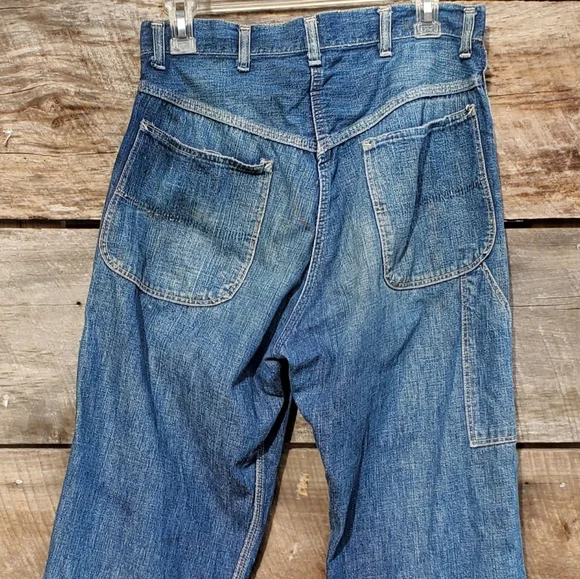 Rare 1950's Vintage Strong Reliable Denim Workwear Blue Jeans 32 - Picture 2 of 9